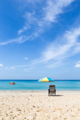 Relaxing by the blue sea, beautiful peaceful beach in South of Thailand, summer outdoor day light, summer break, holiday season