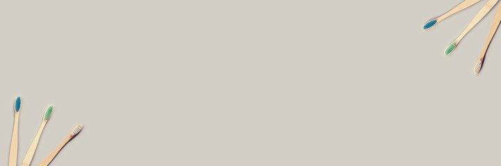 bamboo eco toothbrush. Natural wooden dentist care. Top view