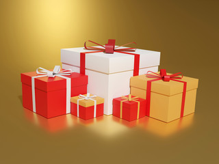 Big pile of colorful wrapped gift boxes. Lots of presents, 3D rendering.