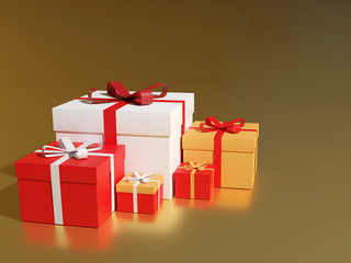 Big pile of colorful wrapped gift boxes. Lots of presents, 3D rendering.