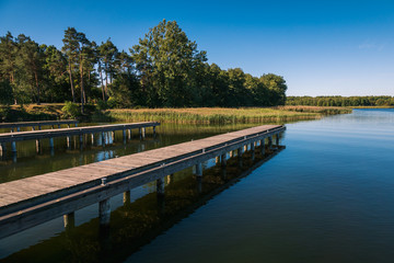 Fototapeta na wymiar Pier on Lake Necko in Augustow, Podlaskie, Poland