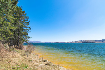 Panoramic view of Vlasina lake at early spring