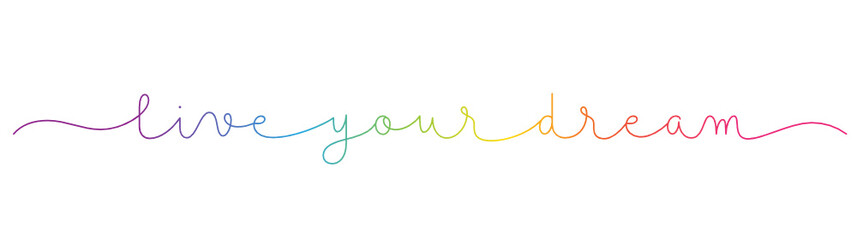 Fototapeta na wymiar LIVE YOUR DREAM rainbow-colored vector monoline calligraphy banner with swashes
