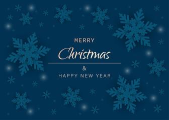 Obraz na płótnie Canvas Merry christmas and happy new year snowflakes on blue background. Greeting card, invitation, flyer vector