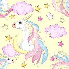 Cute unicorn, princess concept, girl beauty seamless pattern. cartoon design.