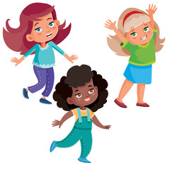 set of happy children who are happy and having fun, boys and girls, isolated object on a white background, vector illustration,