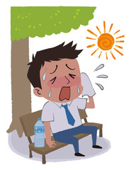 イラスト素材：木陰で休むビジネスマン