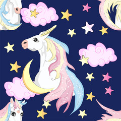 Cute unicorn, princess concept, girl beauty seamless pattern. cartoon design.