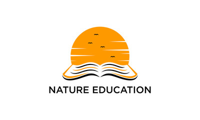 Nature education for school logo design vector editable with beach view
