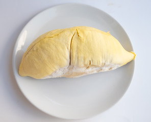 fresh sweet durian on white plate, on white background