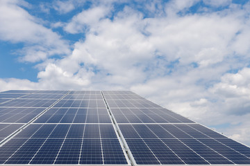 close-up view of solar panels on a background of blue sky