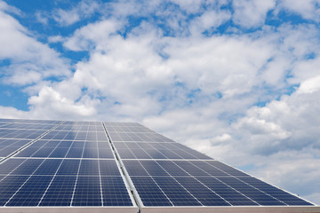 close-up view of solar panels on a background of blue sky
