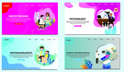 Doctor check the eye health of girl . Concept for ophthalmologists. Magnetic Resonance Imaging of body. Concept for Health and medical. . Landing Page Concept. Flat Vector Illustration