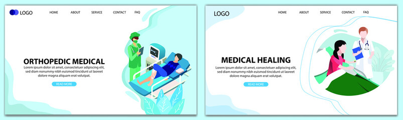 Woman doctor checking patient for broken knee. Concept for Health and medical. Web Template Concept. Landing Page Concept. Flat Cartoon Vector Illustration