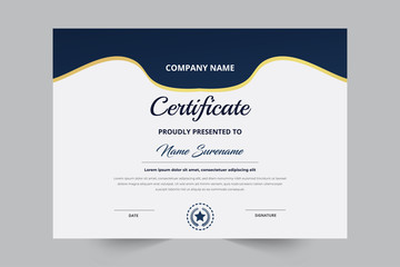 Elegant Style Certificate Template With Badge, Blue & Gold Color Vector Template