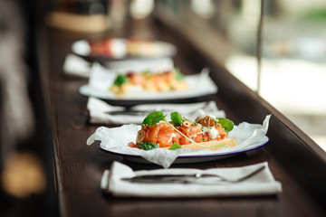 Healthy delicious breakfast toast with salmon