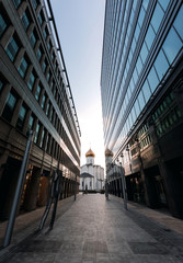 Empty White Square in Moscow during the quarantine lockdown in April 2020