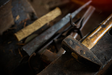 The tool uses a blacksmith, old hammer,Working metal tools 
