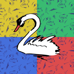 set seamless pattern with ink flourish fether swan. hand drawn vector iilustration.