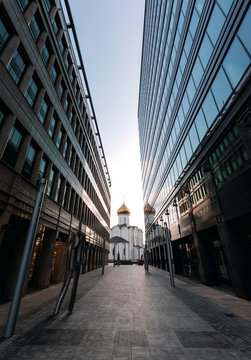 Empty White Square in Moscow during the quarantine lockdown in April 2020