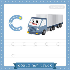 Letter C lowercase tracing practice worksheet. Container Truck