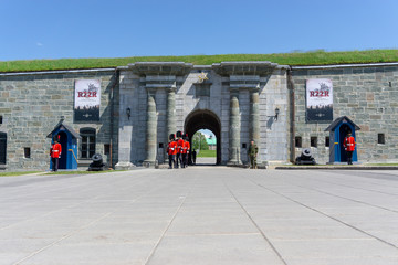 Quebec City, Canada, June 19 2019 : Change of guards ceremony at La Citadelle de Quebec in Quebec...