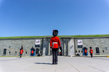 Quebec City, Canada, June 19 2019 : Change of guards ceremony at La Citadelle de Quebec in Quebec...