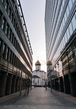 Empty White Square in Moscow during the quarantine lockdown in April 2020