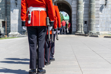 Quebec City, Canada, June 19 2019 : Change of guards ceremony at La Citadelle de Quebec in Quebec city