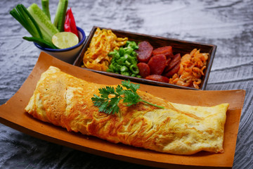 Omelet Wrapping Fried Rice with  Chili Paste