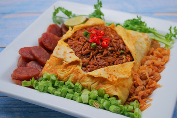 Omelet Wrapping Fried Rice with  Chili Paste