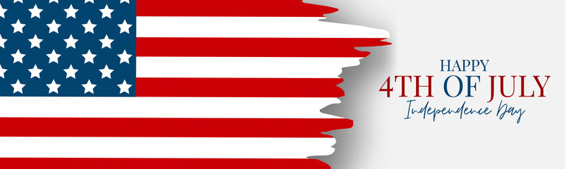 4th of July Independence Day celebration banner or header. USA national holiday design concept with a flag. Vector illustration.