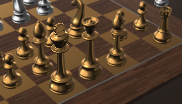 Chess game, gold and silver, 3d render