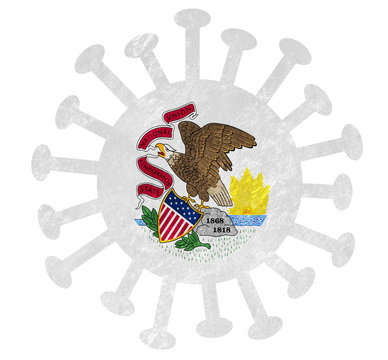 State flag of Illinois with corona virus or bacteria