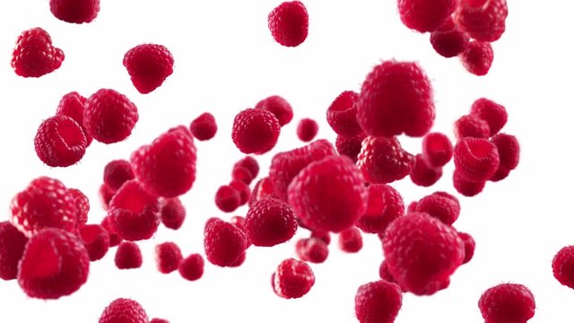 Flying of Raspberry in White Background with Alpha