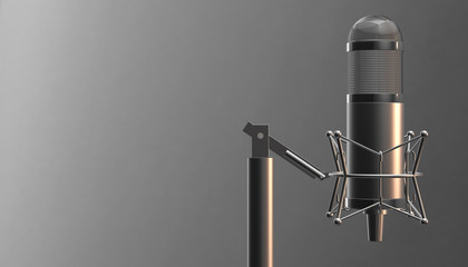 Retro aluminium microphone. 3d render