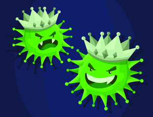 Cartoon vector illustration of Coronaviruses wearing a crown