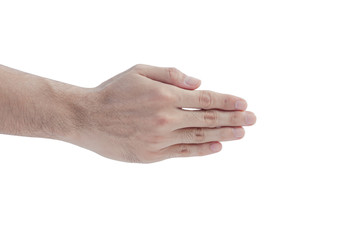 Hand stretching to handshake isolated on a white background