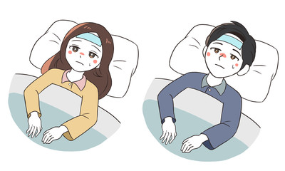 おでこに冷却シートを貼る