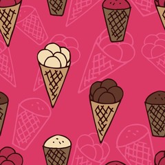 vector seamless pattern, ice cream on a pink background