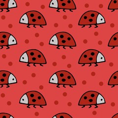 vector seamless pattern, ladybugs on a red background