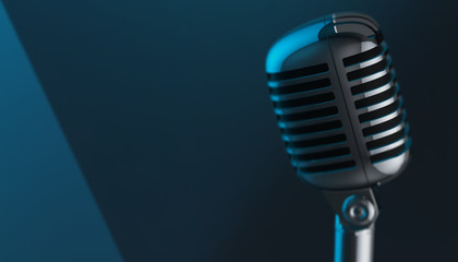 Retro aluminium microphone. 3d render