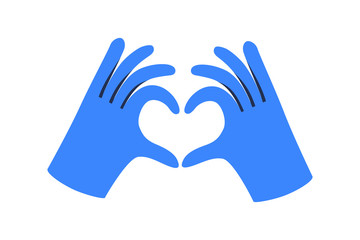 Gloved hands making heart sign