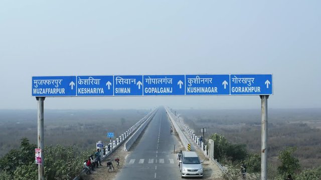 India Lock down-Coronavirus- Aerial view of bridge bihar patna  city of India during lock down because of Coronavirus pandemic. Empty roads, no traffic. 4k.