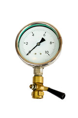 Old pressure measuring instrument isolated on a white background.