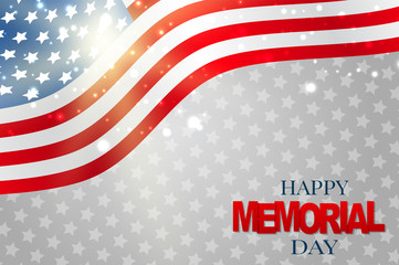 Memorial Day banner. Waving USA flag. National celebration concept. Vector illustration.