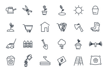 set Gardening icon template for graphic and web design collection. Garden pack symbol logo vector illustration