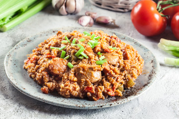 Chicken jambalaya - spicy rice with chicken a nd sausage