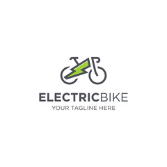 Electric bike logo, Electricity flash lightning thunderbolt symbol, bicycle vector icon design Element
