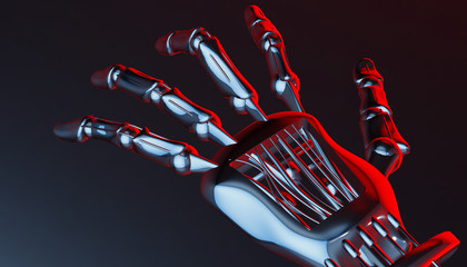 Robotic mechanical cybernetic metal arm. 3d rendering